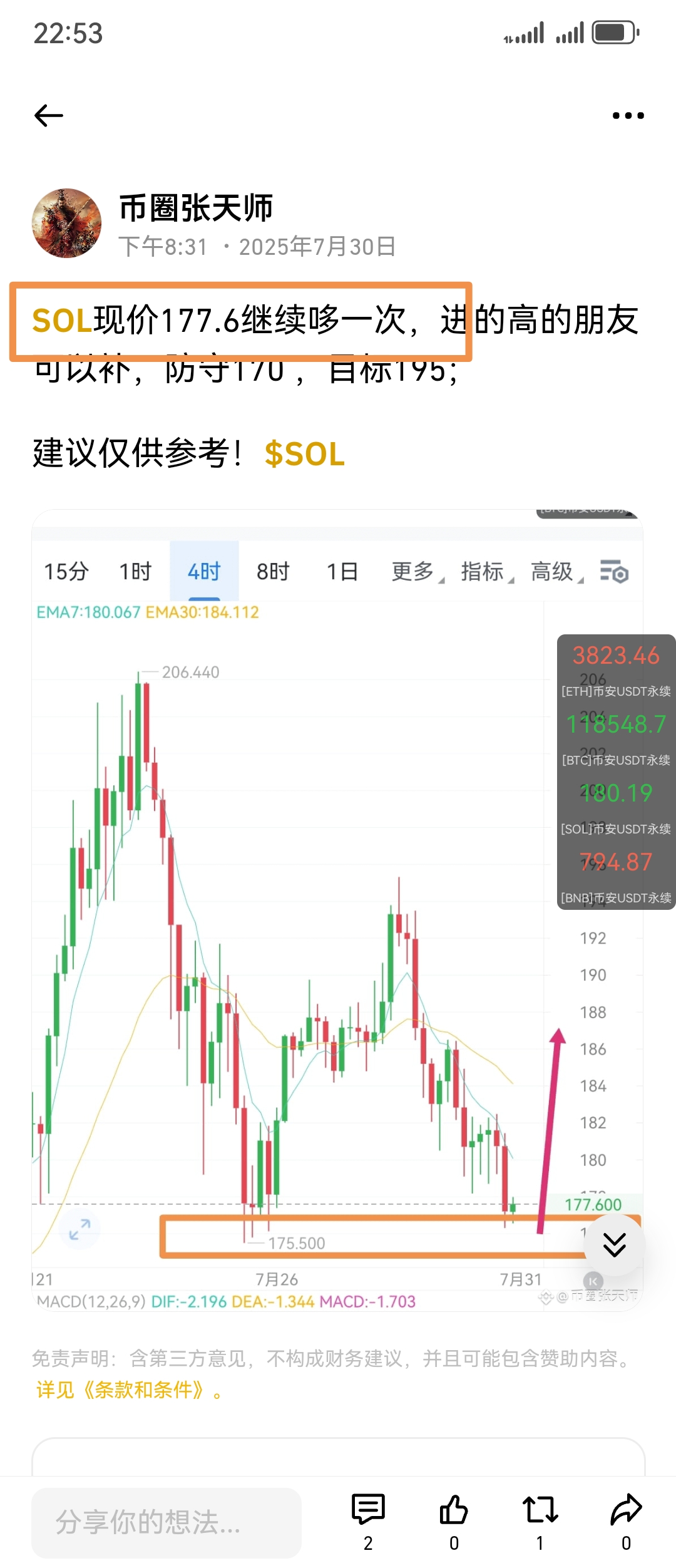 SOL 低哆开始攀升，跟上吃肉！