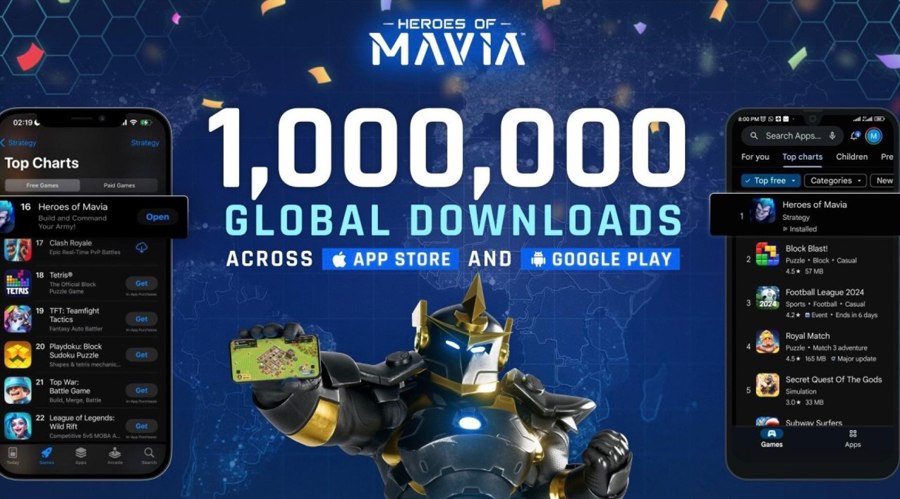 Mavia英雄下载量突破100万次，占据全球应用商店排行榜榜首