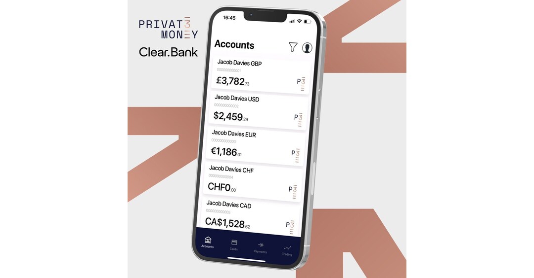 Privat 3 Money et ClearBank为全球提供金融解决方案图标