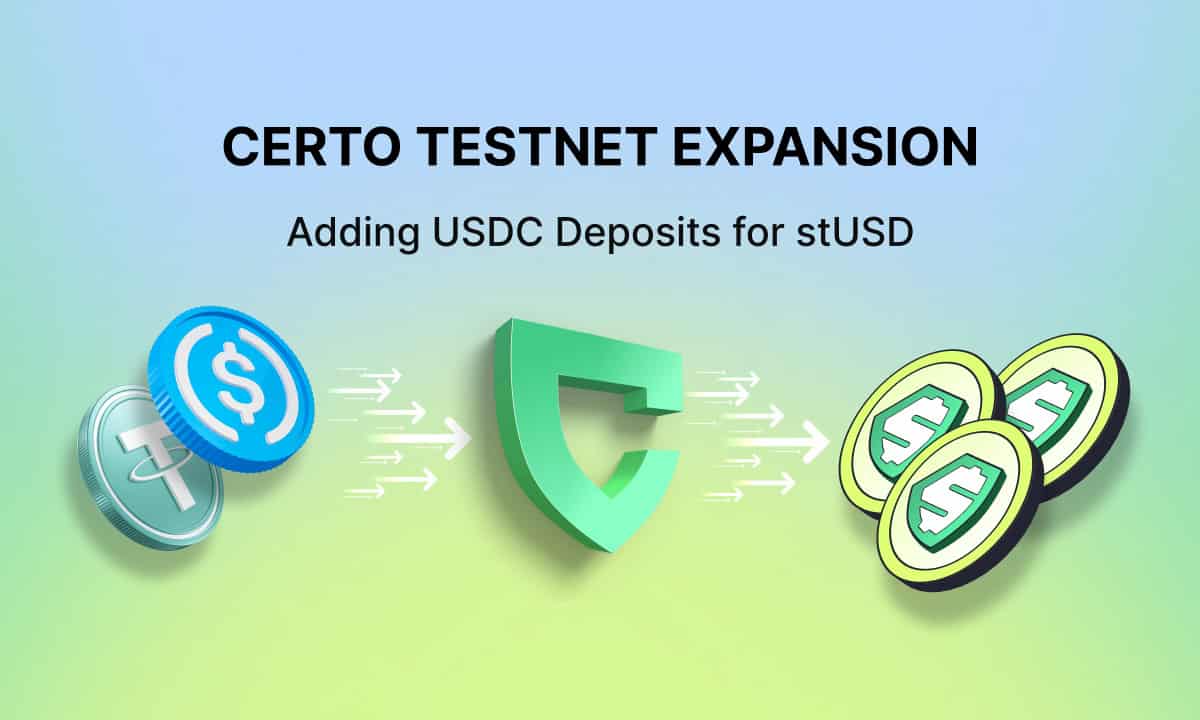 Certo扩大Testnet，将stUSD的USDC存款包括在内，这是其赚取利息的Stablecoin图标