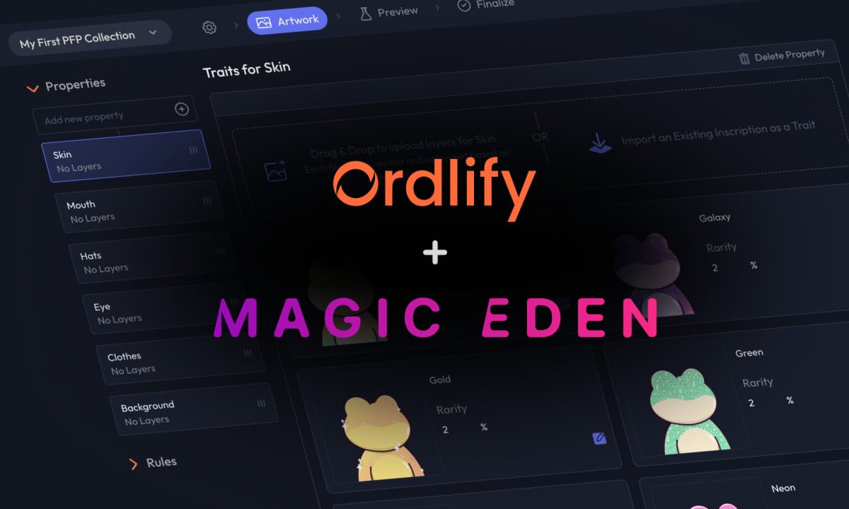 Magic Eden和Ordlify合作简化新比特币普通藏品的创建和销售图标