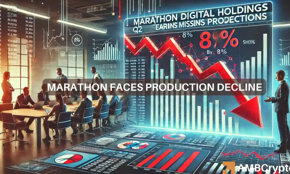 比特币矿业公司Marathon Digital未达到第二季度预测，股价下跌8%图标