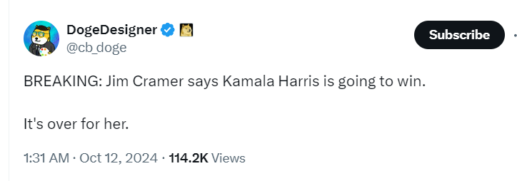 吉姆·克莱默 endorses Kamala Harris - Black November ahead.