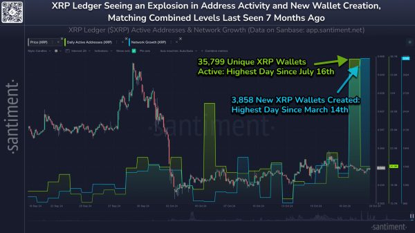 XRP On chain Activity per Santiment