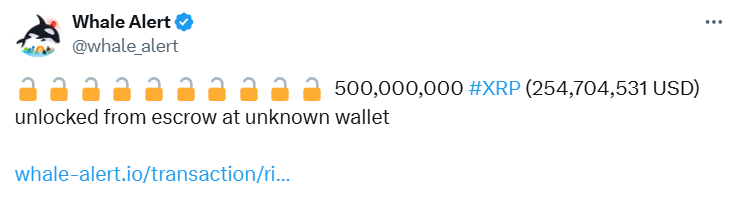 Ripple Escrow Unlock Whale Alert