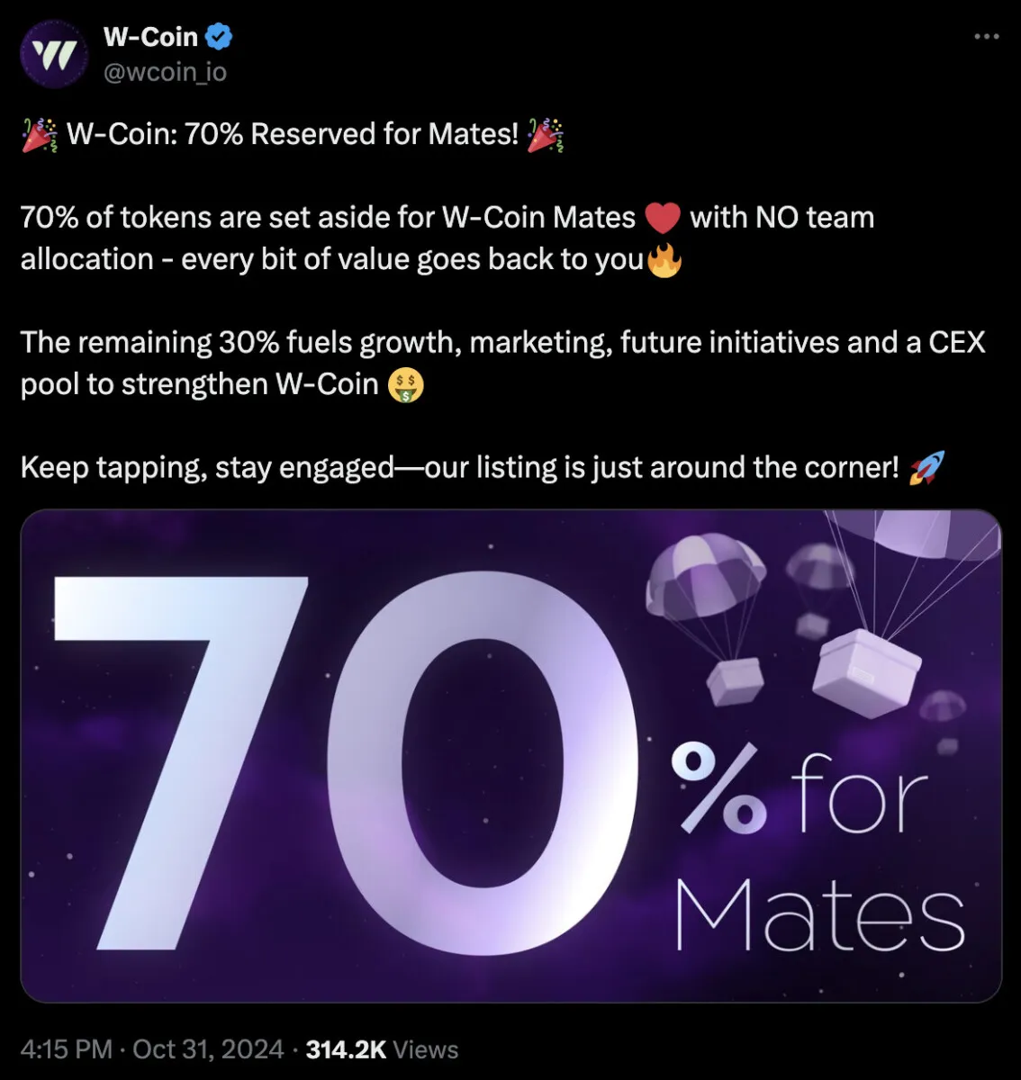 W-Coin reserves 70% for the community after Toncoin launch