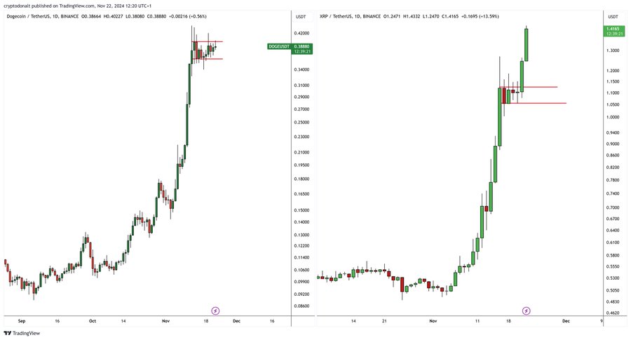 Dogecoin and XRP 1D Charts DonAlt