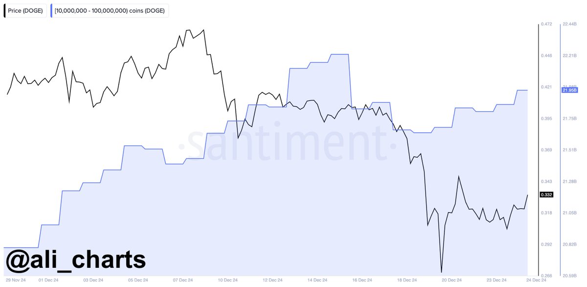 Santiment Feed Chart showing Dogecoin whale activity