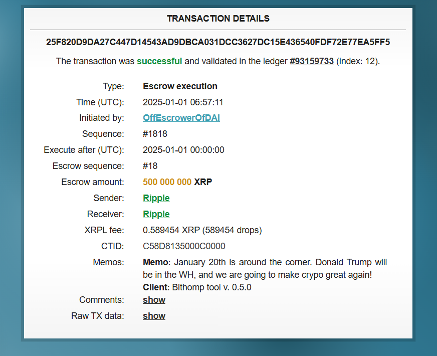 Ripple XRP unlock memo