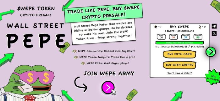 $WEPE’s meme coin presale page