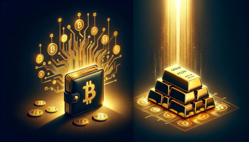 Bitcoin digital wallet and physical gold bars