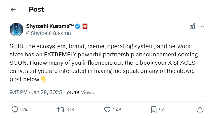 Shiba Inu leader teasing major partnership