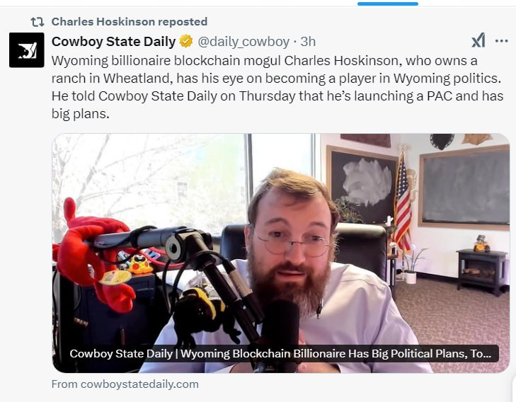 Hoskinson shares report of his Wyoming PAC plans