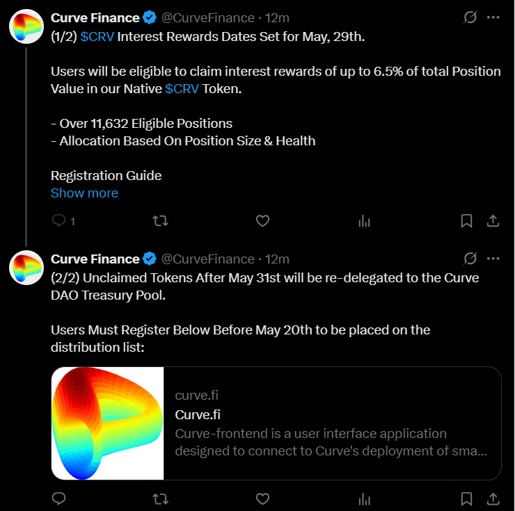 Curve Finance X account hacked, posts fake airdrop link