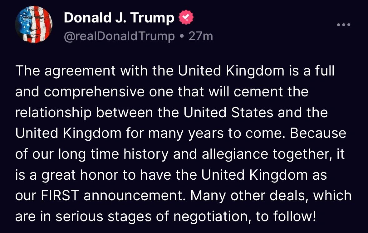 President Donald Trump announced that the United States has reached a trade agreement with the United Kingdom
