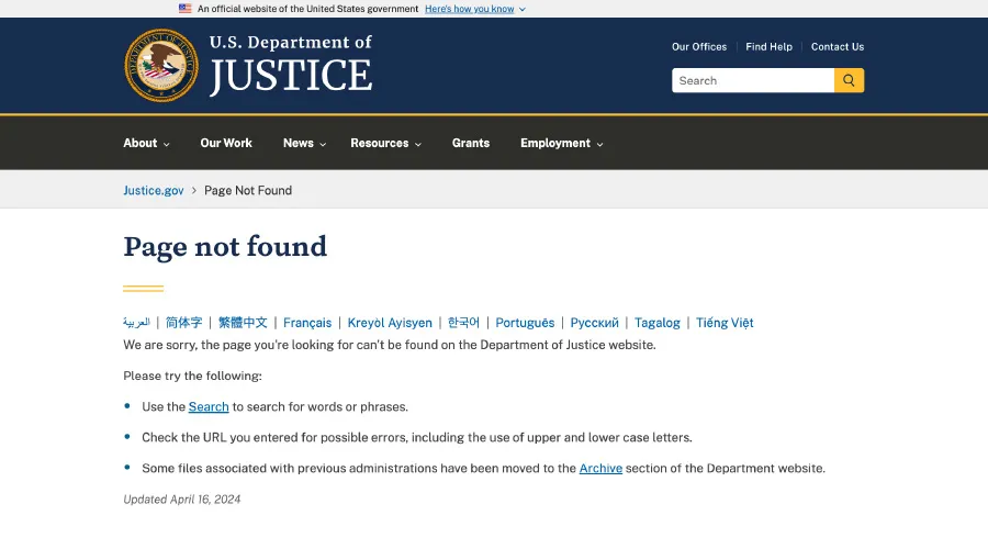 1,000 US government web pages deleted, leading to the biggest visual investigation.