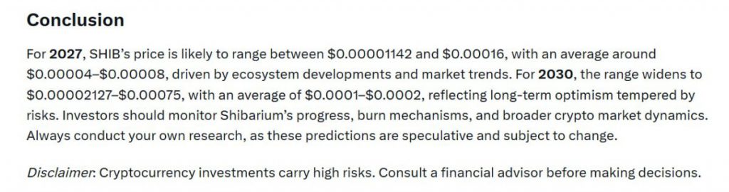 Conclusion graphic showing price range predictions for SHIB