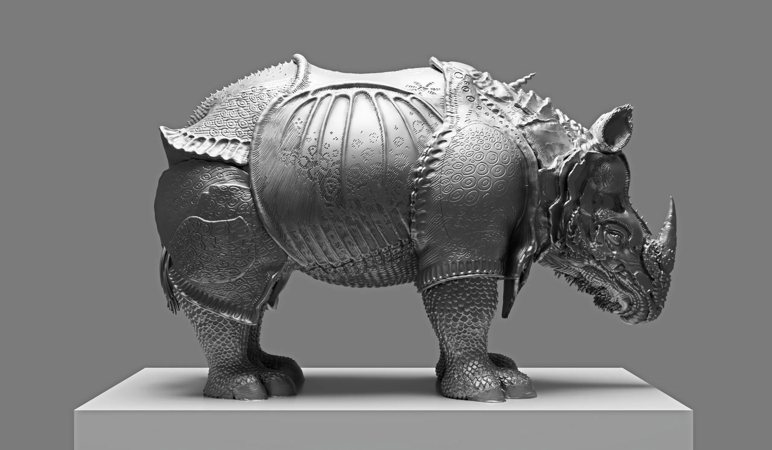 Asprey Studio’s Rhinoceros. Silver sculpture.