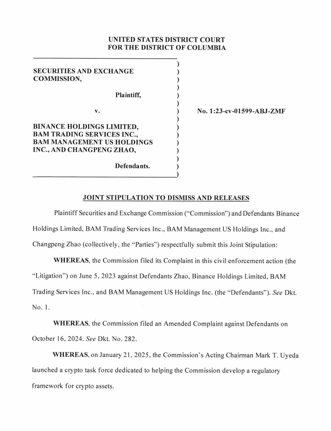 Excerpts from court documents in the SEC, Binance case