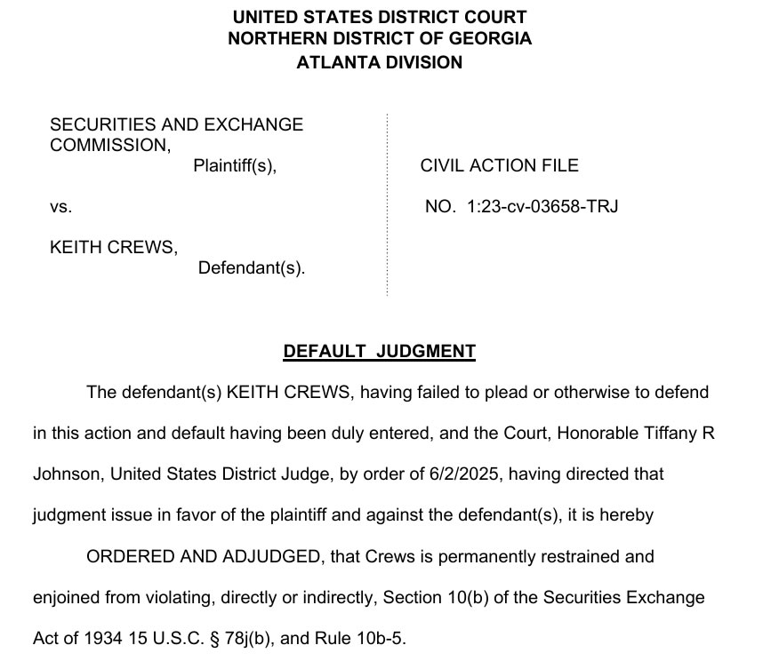 SEC wins $1.1M as crypto conman made a no-show in court