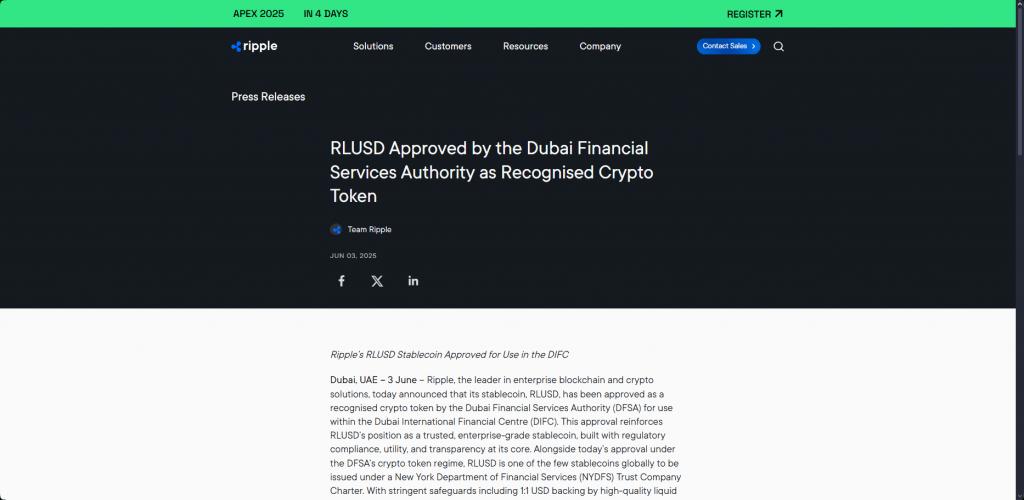 Ripple RLUSD Dubai approval announcement