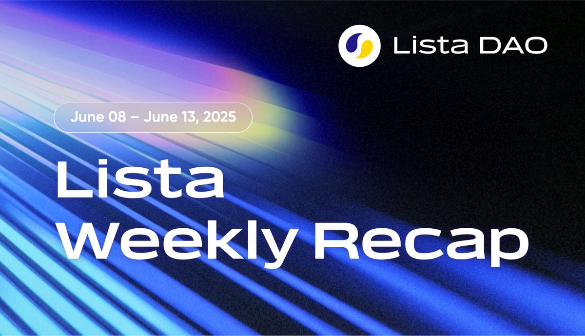 #ListaWeeklyRecap 2025年6月13日

🗳️ DAO 与治理
- 第46周 veLISTA 奖励约23万 LISTA，年利率33.44%
- LISTA 冻结：342万 LISTA
- 为 veLISTA 持有者送出1000万$MOOLAH
- $LISTA 在 @HTX_Global 上市
- 与 @SolvProtocol、@BNBCHAIN 和 @sign 进行 1 美元夏季 AMA 问答
- 与 @flapdotsh、@Moolah_bsc、@wallet 和 @Broccoli__czdog 进行稳定币 Meme AMA 问答

🏦 Lista 借贷
- 总锁定价值突破 10 亿美元
- Lista 借贷金库管理器 GUI 上线
- Lista 借贷金库和资产过滤器可用
- LISTA 已向合作伙伴金库发放：@MEVCapital 和 @PangolinsVault
- 新增USD1 金库新增市场：solvBTC 和 PT-USDe-7AUG2025
- USDT 金库新增市场：PT-USDe-7AUG2025
- wBETH/BNB 市场新增 1300 万美元流动性
- @bailsecurity 发布审计报告

🌐 生态系统
- USD1 流动性驱动活动第一周成果：交易量超过 23 亿美元；交易量超过 280 万笔。
- slisBNB 和 clisBNB 已获得 @ResolvLabs $RESOLV 和 @defidotapp $HOME 币安持币者空投资格
- 与 @Caila_AI 合作
- 与 @Moolah_bsc 合作并开展社交活动
- 6/9 DeFi 日快乐