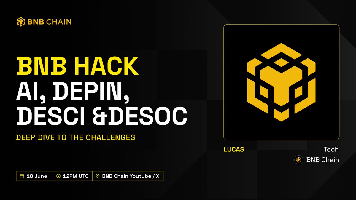 在 BNB 链上构建未来？👀

#BNBHack，深入探索 AI、DePIN、DeSci 和 DeSoc 的前沿技术！探索挑战，发掘洞见，激发创新。

📅 6 月 18 日，UTC 时间中午 12 点
📍 https://t.co/7ymsREw2wc
👉 立即提交你的项目：https://t.co/cvj0BTqgDF