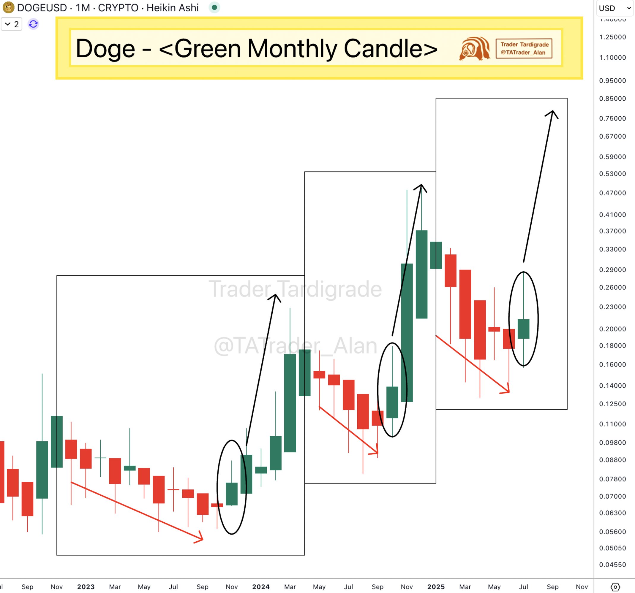 Dogecoin Heikin Ashi Monthly Chart