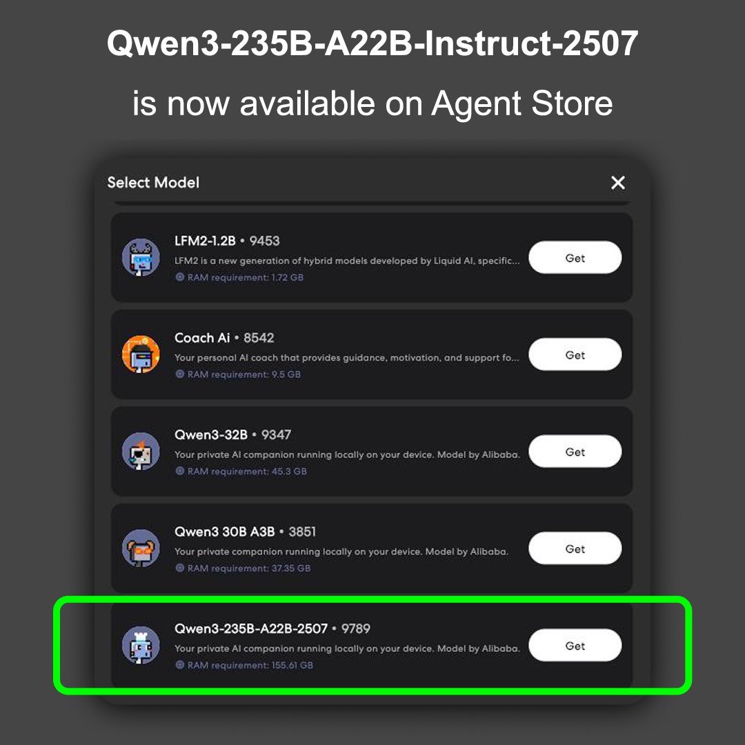11/ Two local AI models are now stored on Filecoin

@EternalAI_ has stored two models on Filecoin: Dolphin3.0-Llama3.1-8B and Qwen3-235B-A22B-Instruct-2507. Both models support offline use and are now available on decentralized storage. They are suitable for edge inference and private deployment.