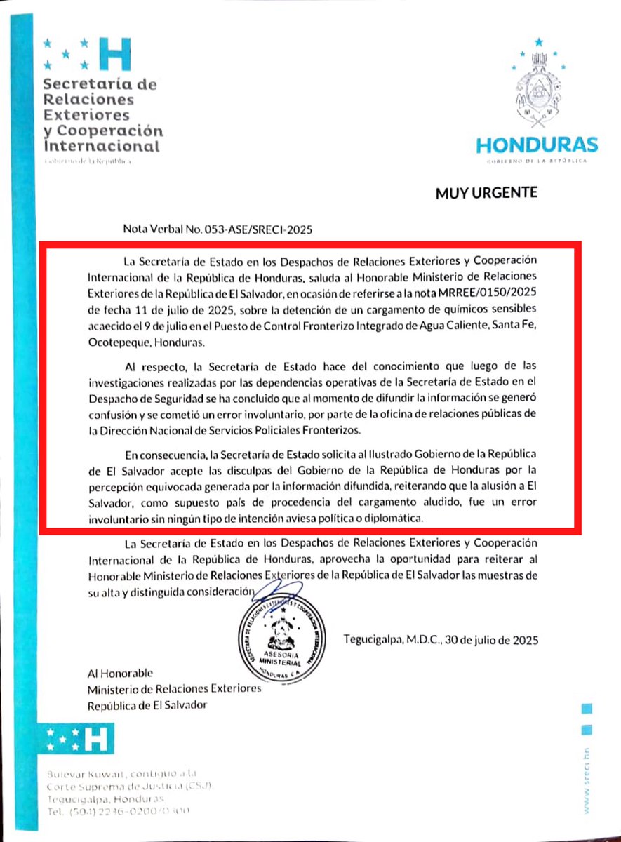The Honduran government confirmed this from the outset, with no evidence of Salvadoran involvement in an incident in Ocotepec, Honduras.