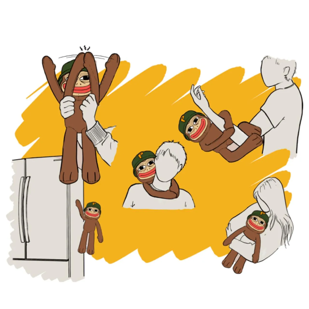 Ponke's magnetic hands attaching to the fridge and around a person.