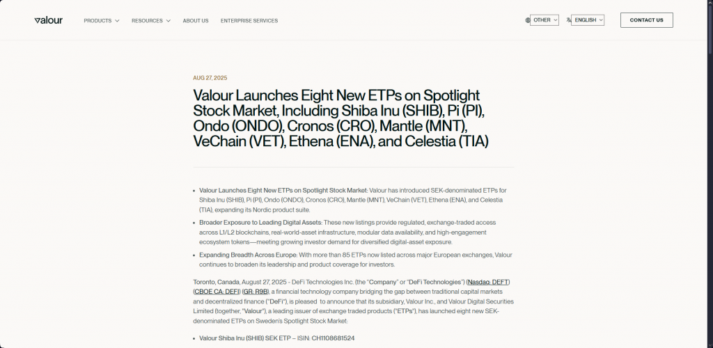 勇气 website announcement showing the ETP launch