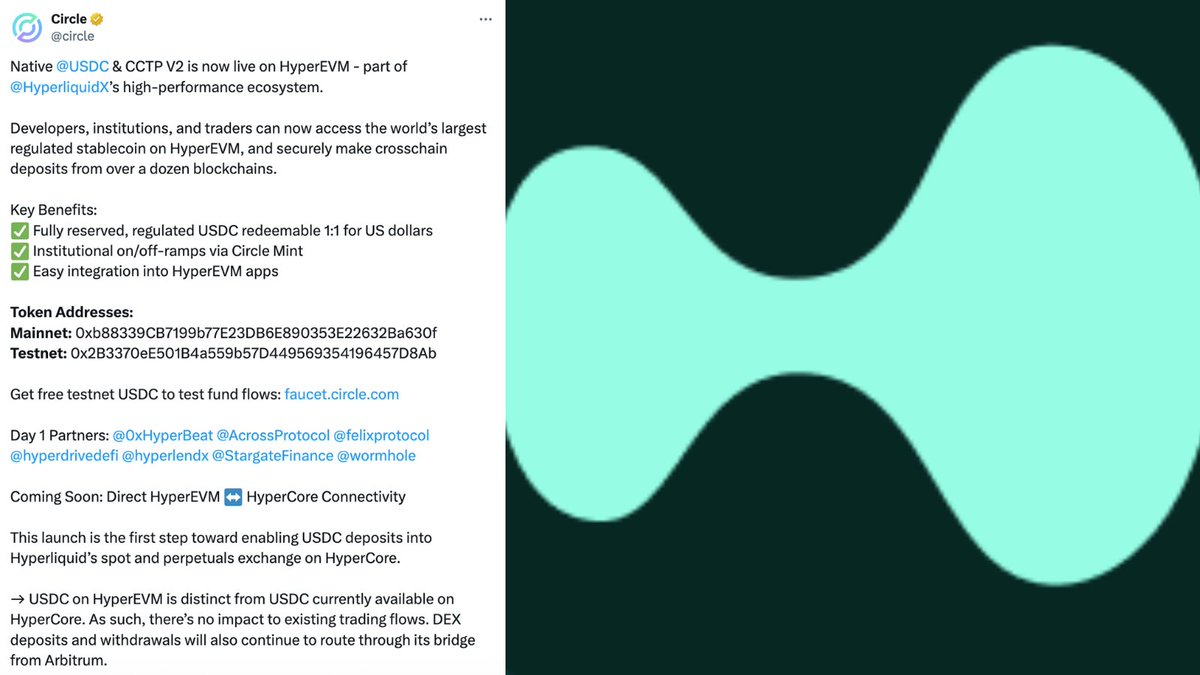 Breaking News: CIRCLE announces native USDC and CCTP V2 are now live on HYPEREVM