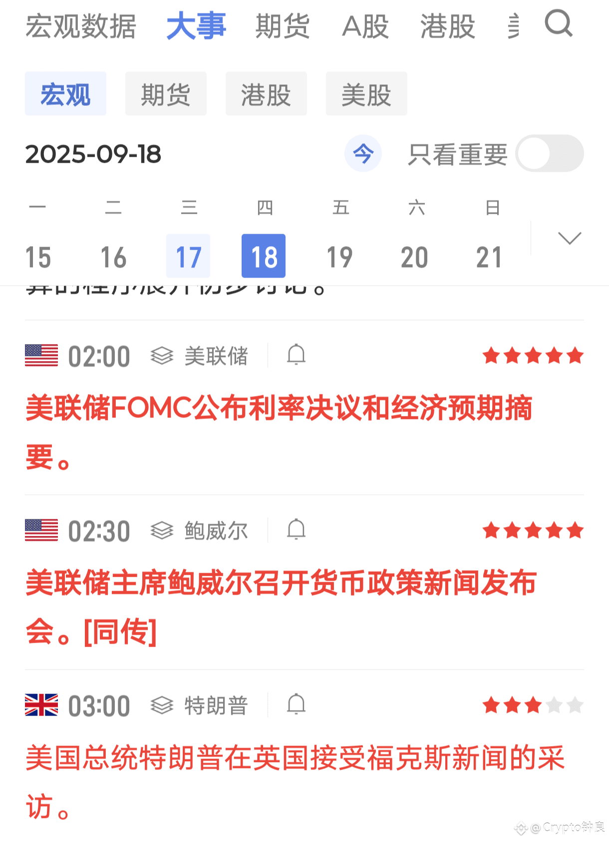 晚上好，凌晨2点，2点半，不太平，有利率公布，鲍威尔发言，围绕降息将揭晓答案，一切都有可能，币圈必然不太平，风险太大，怕引发天地针，所以大家空仓是最安全的！思路上，钟良依旧高空不变！

这两天连续给到了大家高空思路，比特币115500跟116500的空，目前都能保本出，或者盈利走，后续不作更新提醒。

以太坊给到了大家4470空，4510空，4550空，空单也是可以保本走，位置好的，都能盈利走。午夜不给观点了，空仓看戏，规避风险！#美联储降息预期升温 