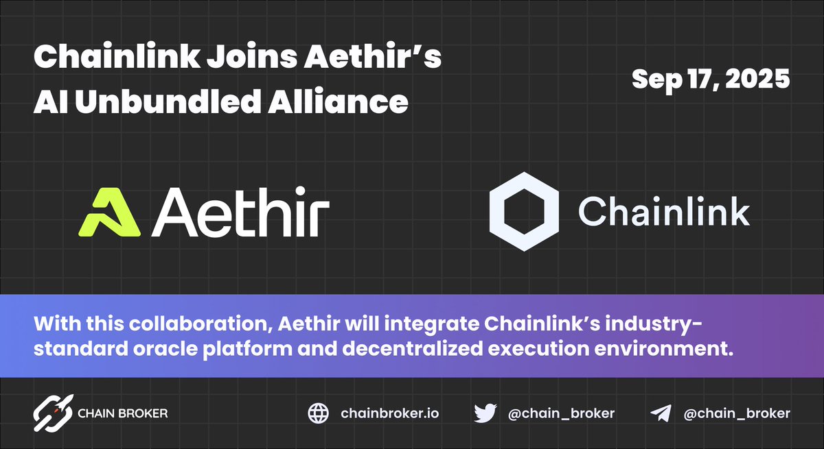 🔥 Chainlink Joins Aethir's AI Unbundled Alliance

@AethirCloud $ATH announced that @chainlink $LINK has joined its AI Unbundled Alliance, dedicated to advancing #Web3 #AI infrastructure. Through this partnership, Aethir will integrate Chainlink's industry-standard oracle platform and decentralized execution environment to enhance the reliability and scalability of AI-powered Web3 applications.

Chainlink will provide developers with early access to the Chainlink Runtime Environment, a decentralized execution layer for orchestrating verifiable workflows across chains and systems. Chainlink Labs will also support the AI Unbundled Alliance through hackathon bounties, grants, and adoption of its oracle standards.

Aethir is a cloud computing infrastructure platform that is revolutionizing the ownership, distribution, and usage of enterprise-grade graphics processing units (GPUs).

You can learn more here:
👉