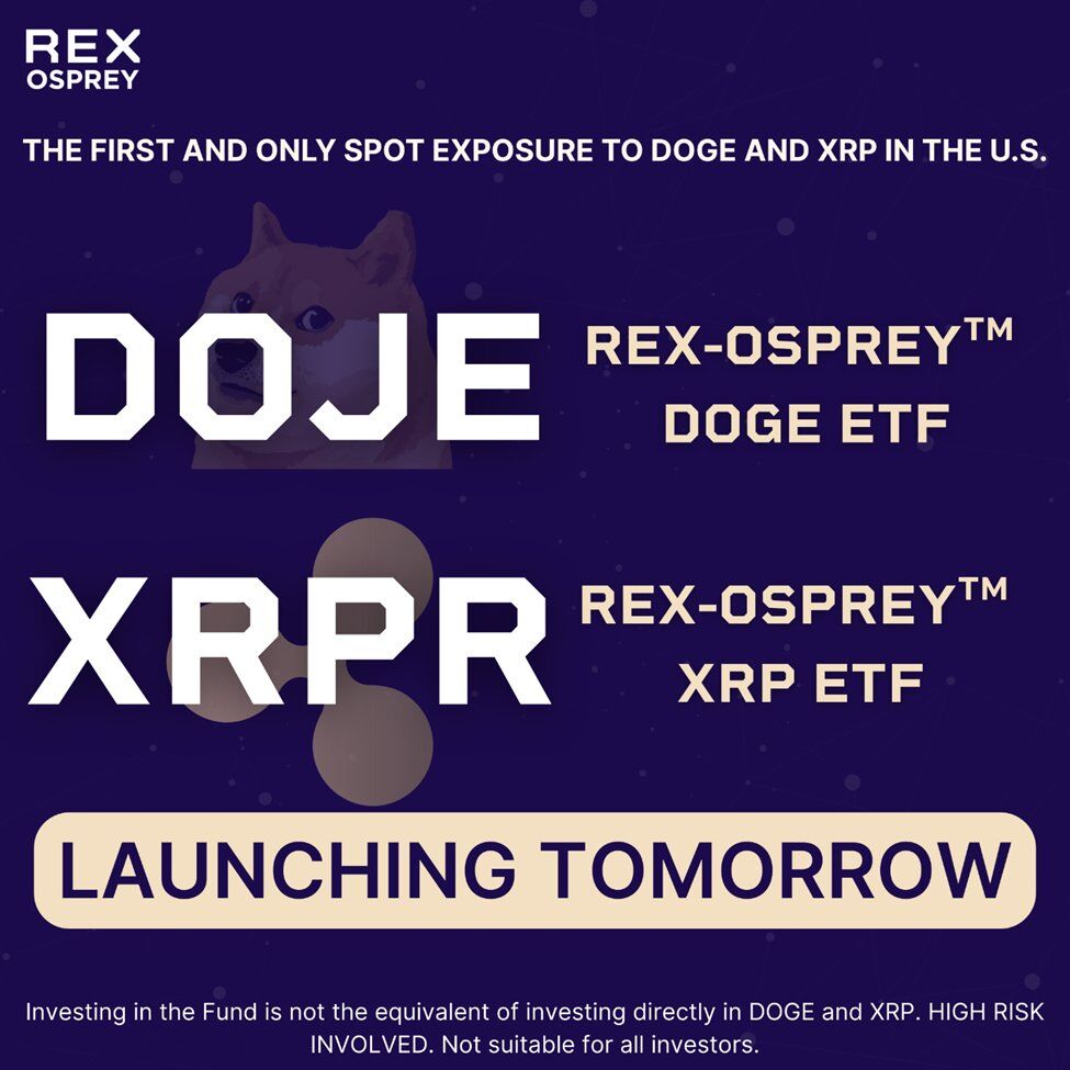 🚨 Update: The Rex-Osprey XRP ETF and DOGE ETF are launching tomorrow.