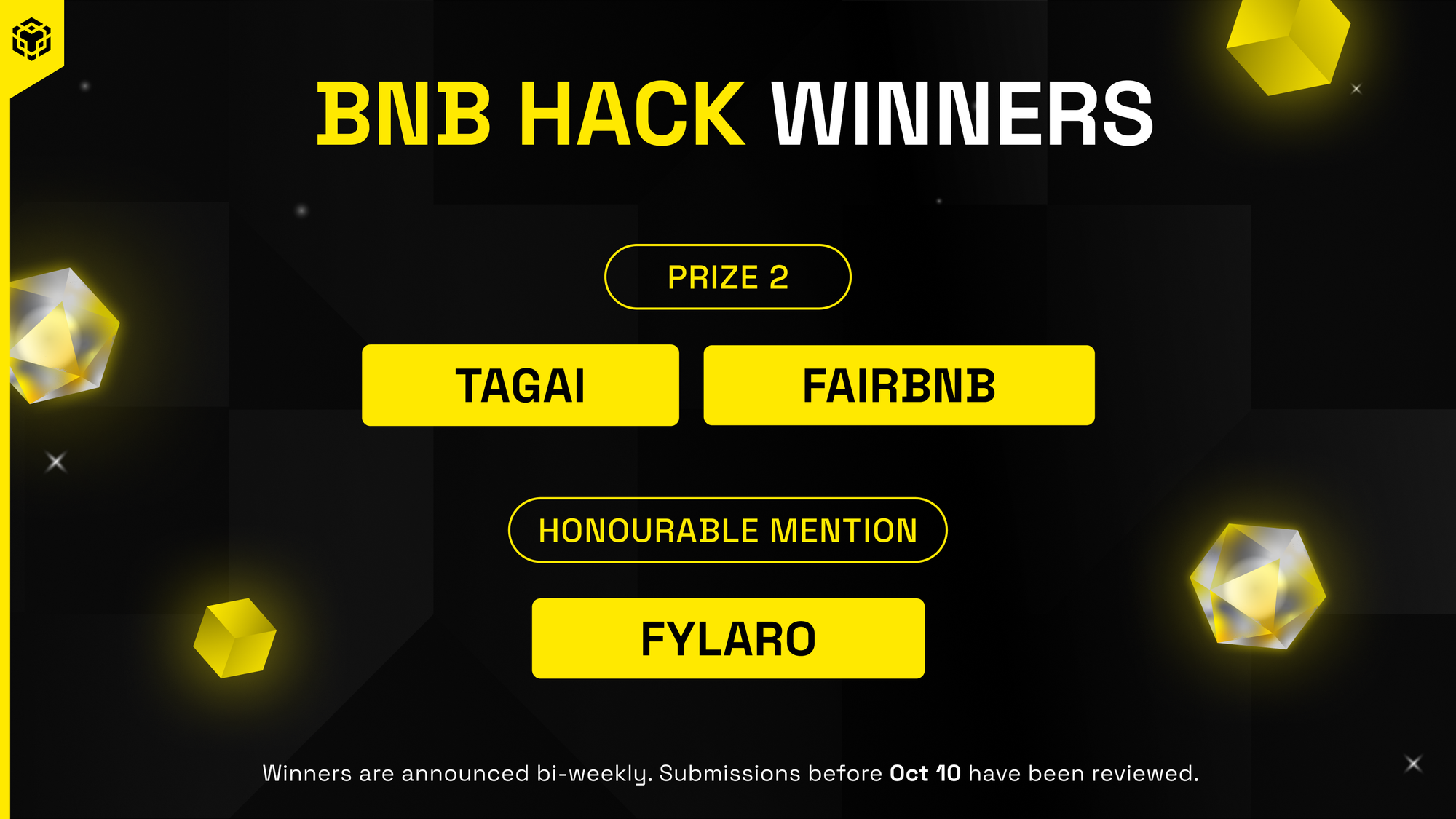 恭喜最新一期 BNB Hack 获奖者 - 10 月 13 日批次