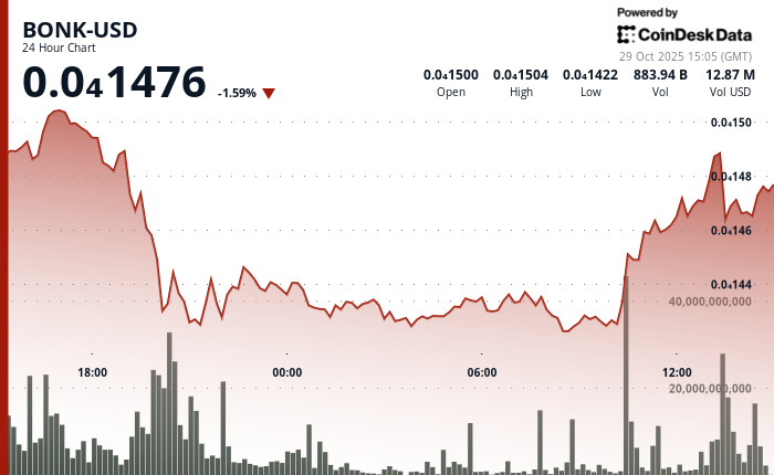 BONK 测试支撑位，成交量在 Solana 抛售潮中飙升 122%