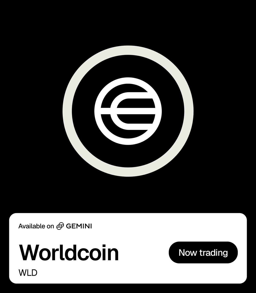 WLD is issued by @worldcoin

Now traded on the Gemini platform 🎉

Deposits and withdrawals are now available ✅

Buy, sell, and store now: