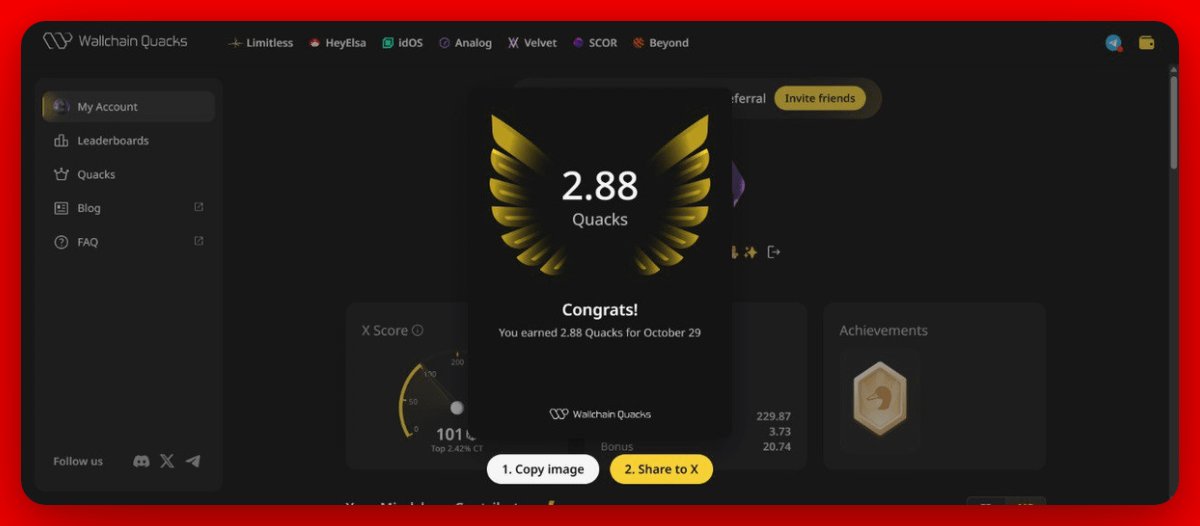 How many Quacks did you earn on @wallchain today?

I earned 2.88 Quacks by talking about @HeyElsaAI.

My daily routine is simple:

> Swap

> Bridge

> Staking

> Trading Futures

What is your current rank on Elsa?