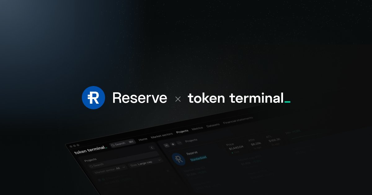 🆕🤝 We are excited to announce a data partnership with @reserveprotocol!

Reserve is one of the fastest-growing asset management projects on Ethereum and @base, boasting approximately $500 million in TVL and backed by institutions such as Coinbase Ventures, @peterthiel, and @sama.

🧵👇

2/ Reliable On-Chain Data is Crucial

To improve stakeholder reporting, Reserve has partnered with Token Terminal, a leading on-chain data platform trusted by institutional partners such as @Bloomberg.

Token Terminal's focus on data standardization makes it an ideal partner for Reserve.

3/ Token Terminal has publicly reported standardized financial and usage metrics for other leading DeFi projects (e.g.,

→ @pendle_fi

→ @aave

→ @MorphoLabs

→ and more). 4/ “Partnering with Token Terminal allows us to compare performance with competitors in a fair and accurate manner, and provides a real-time dashboard that is a powerful tool not only for our team but also for all Reserve stakeholders.”

— CEO of @mattimostABC Labs

5/ The data partnership comprises four key parts:

1️⃣ Smart Contract Registry

2️⃣ Metric Transformation

3️⃣ Discovery and Reporting

4️⃣ Data Maintenance

Let’s take a look at each one 👇

6/ 1️⃣ Smart Contract Registry

Token Terminal partnered with Reserve to maintain a tokenized registry of project smart contracts across multiple chains.

This registry is the foundation for transforming raw blockchain data into standardized metrics.

7/2️⃣ Metric Conversion

Token Terminal's research team has converted raw blockchain data into standardized financial and usage metrics, including:

→ Total Value Locked

→ Transaction Fees

→ Revenue

→ Daily Active Users

→ And more

8/3️⃣ Discovery & Reporting

Reserve is now (i) listed on Token Terminal's Asset Management Marketplace dashboard and (ii) featured prominently on the "Discover" page.

Investors and developers can now refer to a single source to evaluate asset management projects.

9/4️⃣ Data Maintenance

Standardized on-chain metrics require continuous maintenance—especially as DeFi projects evolve from single-chain to multi-chain applications.

Reserve can now rely on Token Terminal to manage future updates, allowing the team to focus on developing its on-chain ecosystem.

10/ 🔮 Future Opportunities

We are excited to explore custom dashboards that include more project-specific metrics, providing investors and stakeholders with deeper insights into Reserve's capabilities and performance.

11/ Through this collaboration, Reserve translates transparency into a competitive advantage and continues to strengthen the trust of its growing community.

Want to learn about Reserve's metrics?