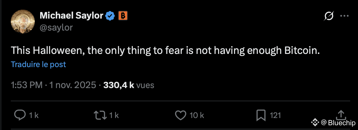This Halloween, people should fear fiat currency, not scarcity.

Data: The closing price has been above $100,000 for 177 consecutive trading days. Spot ETFs have a year-to-date size of approximately $63 billion, while the new supply is approximately $18 billion. Bitcoin's daily issuance is 450 coins. Exchange reserves are approximately 1.8 million coins, down from approximately 3.5 million in 2017.

If Bitcoin is inevitable, then let's officially announce: $MSTR will have zero sell-offs until 2030 and will adopt on-chain proof-of-reserves. It's your turn, Michael.