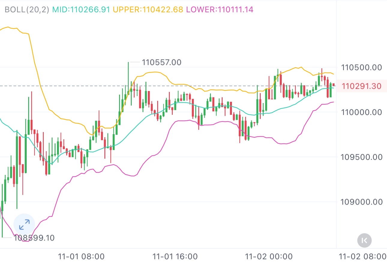 看大饼日线，还是高位震荡的节奏

前K线在七日均线获得支撑，收了根阳线，今天开盘窄幅波动，布林带稍微开口，短期均线往上走，能看出多头的力量

操作建议：109500-109000附近多，上看111000-113500附近，破位继续上看