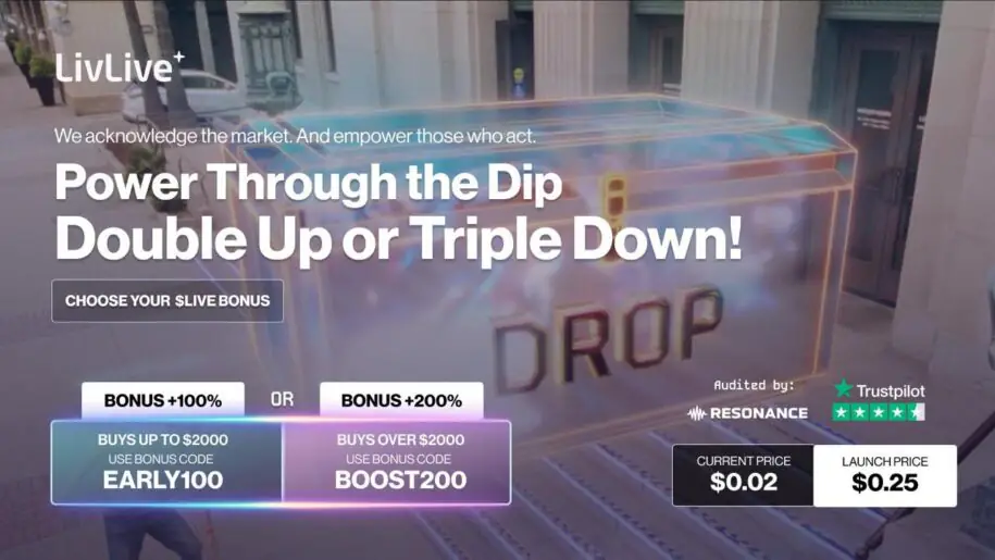 下一个爆款加密货币是什么？Solana 和 XRP 价格波动，LivLive 200% 奖励阶段的 1000 美元入场费或可带来巨大收益