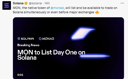 Solana MON 交易正式上线，Monad 主网上线引发热议