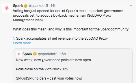 Spark治理投票开始：社区决定SPK回购计划