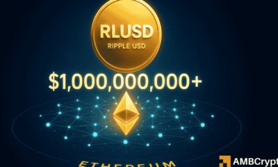 瑞波币（Ripple）的稳定币RLUSD在以太坊上的市值突破10亿美元，受监管的需求加速增长。