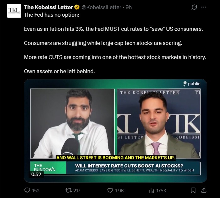 随着就业岗位减少和债务上升，美国别无选择，只能降低美联储利率。