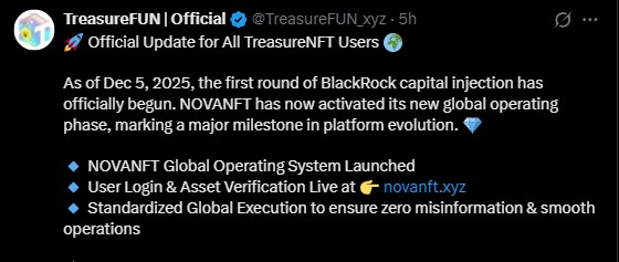 Treasure NFT提现阶段已开启:Nova登录和BlackRock推送