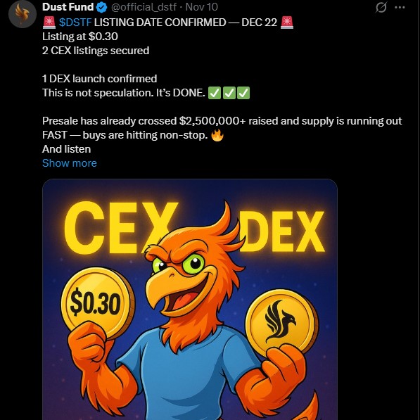 DustFund预售价格进入第三阶段:$DSTF 上市日期临近